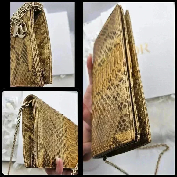 Dior Metallic Gold  Python Evening Clutch Bag/ Wallet on Chain - Picture 12 of 17